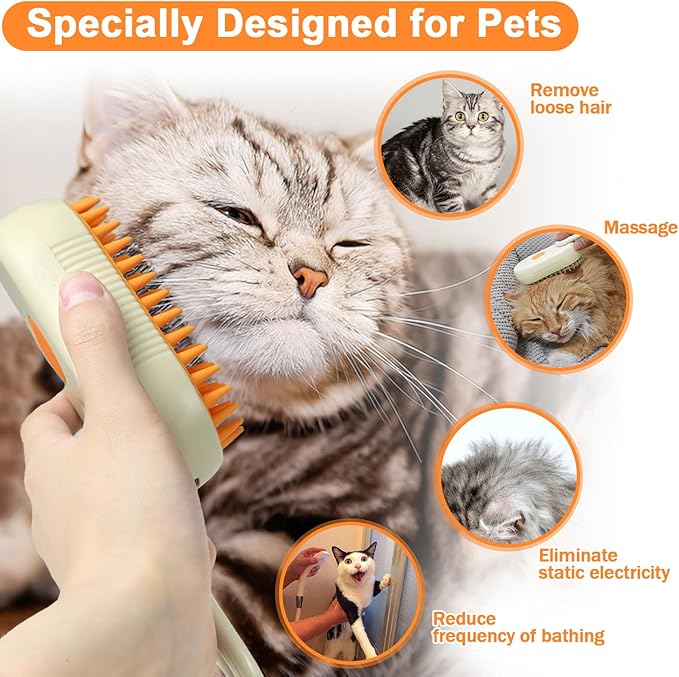 Nepfaivy Pet Steam Brush for Cat - Cat Steam Brushes for Indoor Cats Shedding, Rechargeable Steaming Brush for Dogs, Dog Mist Water Steamer, Pet Spray Hair Removal Comb for Massage Grooming
