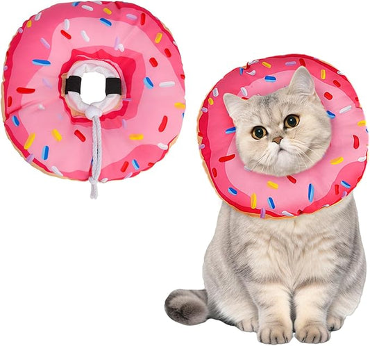 BINGPET Cat Cone Collar Soft,Waterproof Cat Recovery Collar to Stop Licking,Cute Donut Elizabethan e Collar for Cats Kittens Puppies Wound Healing After Surgery(Donut Pink,Medium)