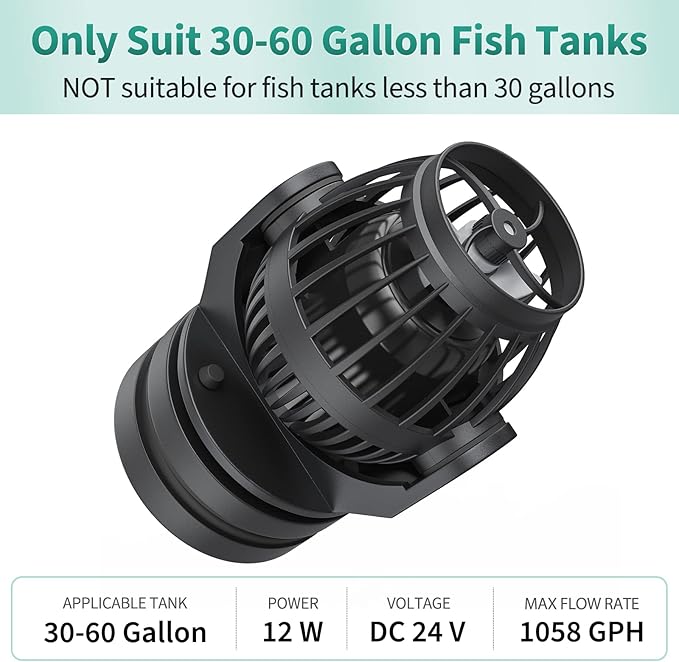 Uniclife Aquarium Wave Maker for 30-60 Gallon Fish Tanks 1058 GPH Adjustable Circulation Pump with Controller and Strong Magnetic Suction Base Submersible Power Head for Fresh and Salty Water