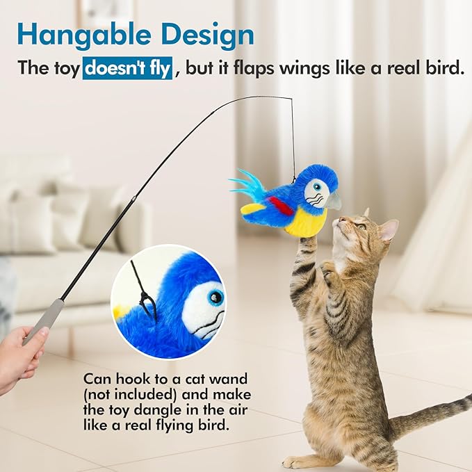 Vannon Cat Toys Flapping Bird(Cannot Fly), Rechargeable Touch Activated Kitten Toy Interactive Cat Exercise Toys with Catnip and Feather for Indoor Cat - Bule