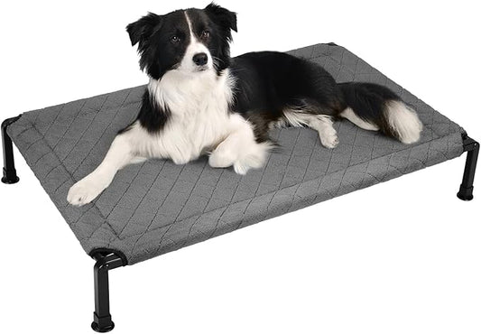 Veehoo Soft Plush Elevated Dog Bed - Raised Pet Bed with Heavy Duty Frame, Non-Slip Silicon Feet, Washable & Breathable Pet Cot, Indoor/Outdoor Use, 41" x 27", Grey, CWC2432A