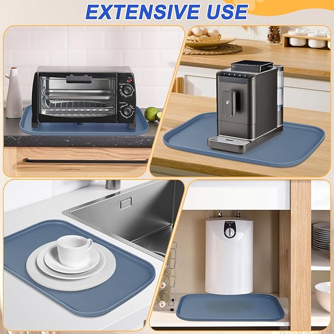 Silicone Pet Feeding Mat with Raised Edge for Food and Water, Dog Bowl Mats, Cat Bowls Placemat with High Lip for Floor Waterproof, Rubber Tray for Cats and Dogs 19 x 12 x0.7 Slate Blue