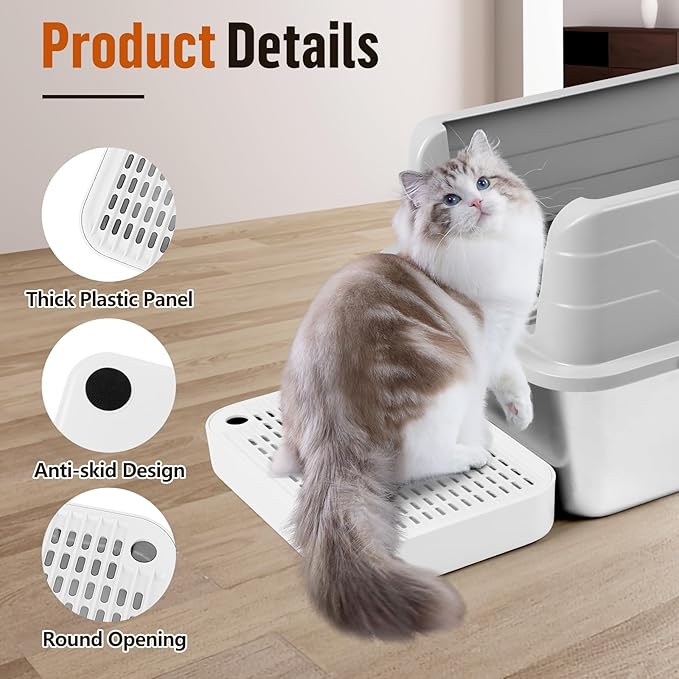 Cat Litter Box Ramp Mat with Filter Function, Cat Step Pedal Stool for Self-Cleaning Litter Box, Easy to Clean, Ideal for Kitten & Elderly Cats (White)