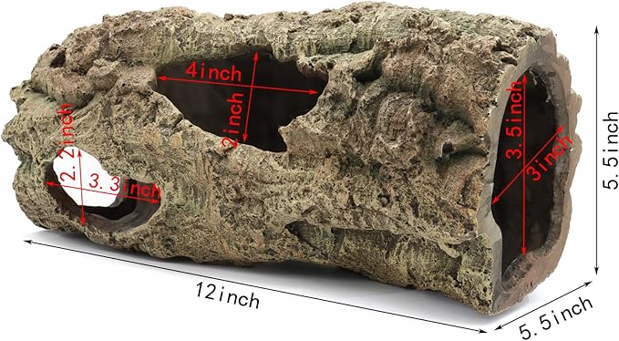 Reptile Terrarium Hideout Decor, Resin Wood Hide Decor for Reptiles, Fish, Amphibians, Small Animals (Large)