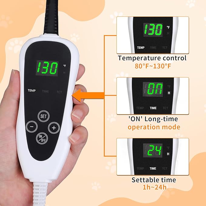 Large Dog Heating Pad 36×24 in for Dogs Smart Thermostat,Whelping Box for Dogs Metal Tube Waterproof Shell with Plush Cotton Cover Puppy Whelping Supplies -Apricot