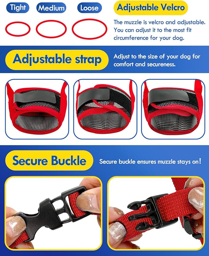 Dog Muzzle, Soft Air Mesh Muzzle for Small Medium Large Dogs Anti Biting Barking Chewing, Breathable Drinkable Adjustable Loop Pets Muzzle for German Shepherd Husky Labrador Retriever (Red,XL)