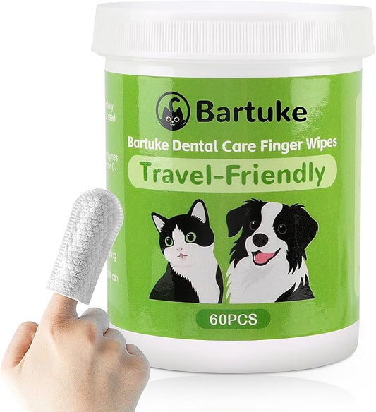 Pet Dental Care Finger Wipes, 60 Counts Teeth Cleaning Finger Wipes for Dogs & Cats, Reduces Plaque & Tartar Disposable Gentle Cleaning & Gum Care Pet Wipes