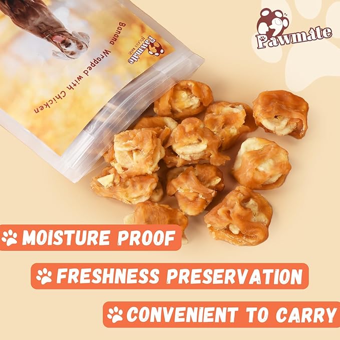 Dog Treats Chicken Wrapped Banana Slices with 1% Taurine, Healthy Training Snacks Rich in Natural Fiber, Rawhide-Free Grain-Free Soft Chews for Small Medium Dogs, 10.6oz