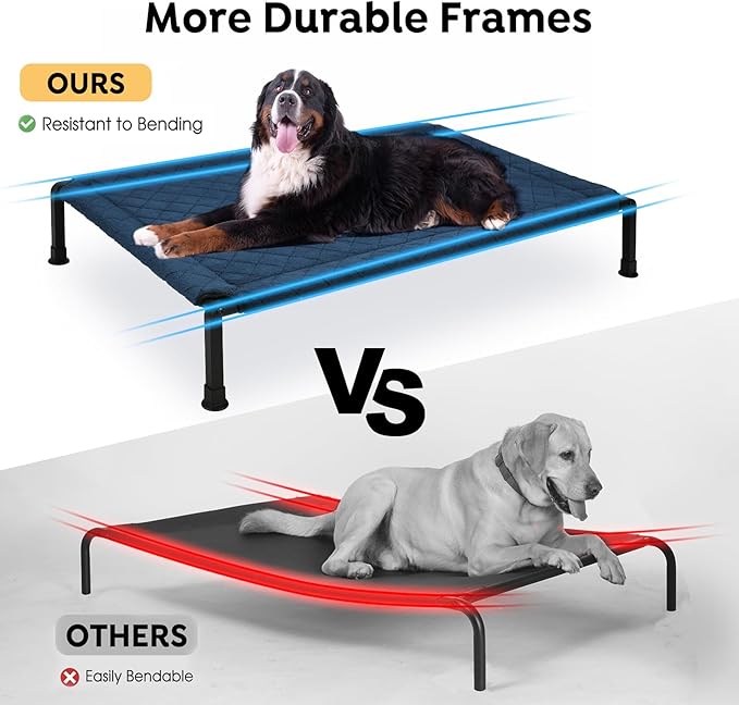 Veehoo Soft Plush Elevated Dog Bed, Raised Dog Beds with Heavy Duty Frame, Non-Slip Silicon Feet, Washable & Breathable Pet Cot for Indoor or Outdoor Use, 47" x 29", Navy Blue, CWC2432A