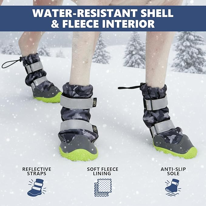 Spark Paws Dog Shoes, Waterproof Dog Boots for Medium to Large Dogs, Non Slip, Breathable Dog Booties and Paw Protectors - 4PCS Doggie Hiking Boots with Reflective Straps, Gray Camo, Size 6