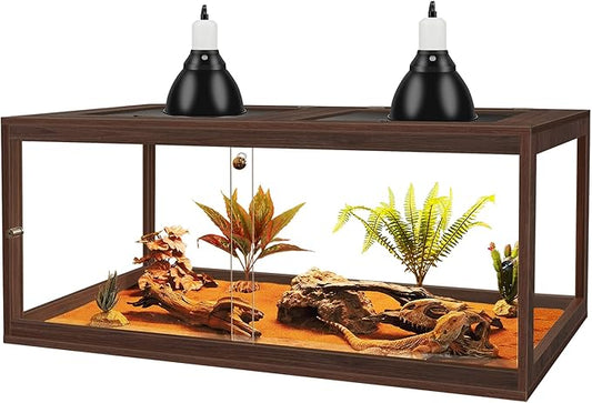 Bearded Dragon Tank,81 Gallon Reptile Tank with Meatl Mesh Roof and Front Sliding Door, Anti-Scratch Lizard Tank,Spacious Reptile Enclosure for Snakes,Lguanas, Chameleons(Walnut)