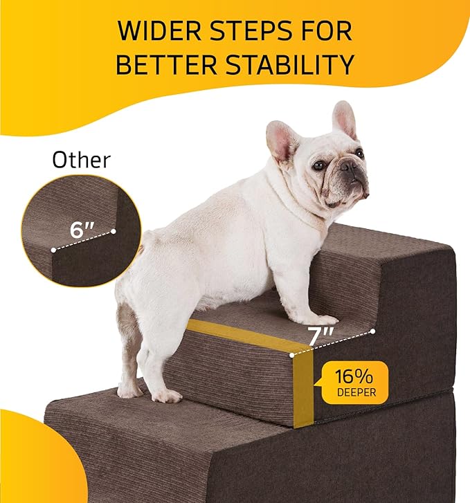Dog Stairs for High Bed, Dog Steps for Bed Couch Sofa, 35D Foam Pet Steps for Small Dogs and Cats, Extra Wide Pet Stairs with Non-Slip Bottom Brown, 5 Steps