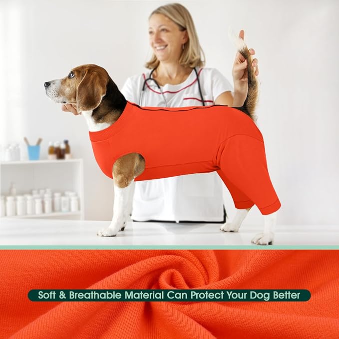 Kuoser Dog Recovery Suit for Rear Legs, Dog Surgical Suit with Pants Cover to Prevent Licking Wounds, Dog Onesie for Surgery Female Spay Male Neuter, Anti Licking Dog Recovery Leg Sleeve, Orange 3XL