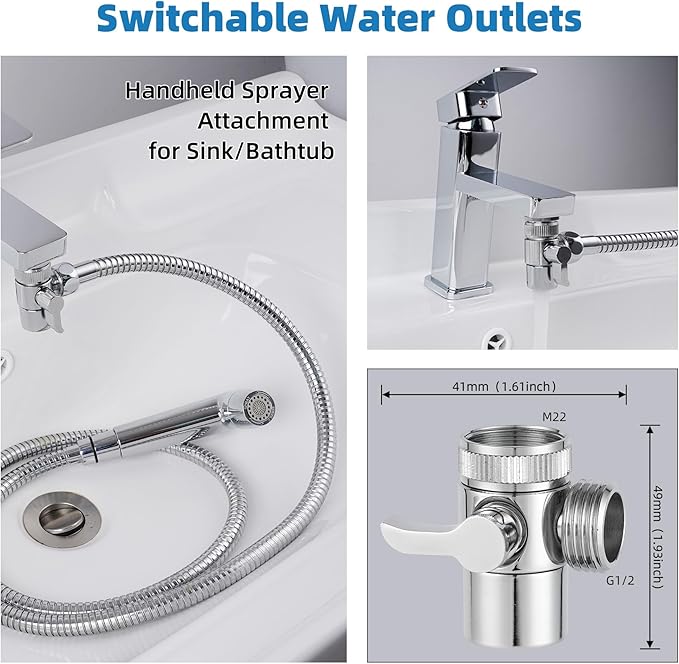 Hibbent Sink Faucet Hose Sprayer Attachment with 10 Adapters - Dual Function Handheld Bidet, Rinser & Shower Head - for Feminine Hygiene, Baby Diaper Cleaning & Pet Bathing