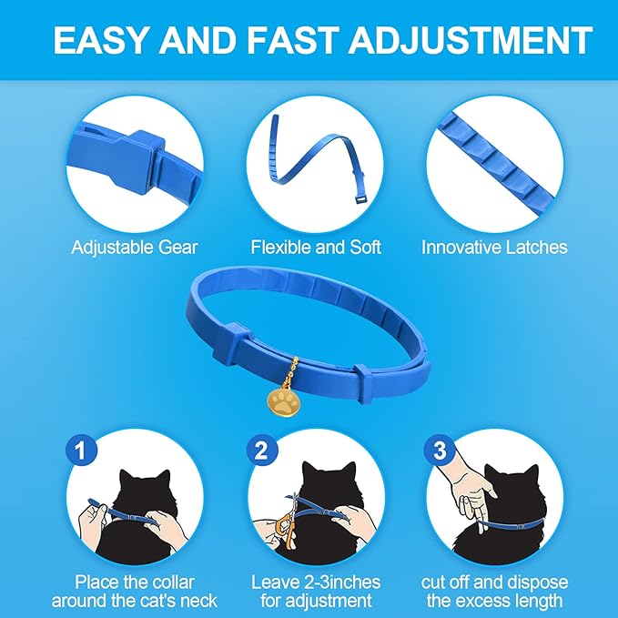 4 Pcs Cat Calming Collar Adjustable Lavender Scent Relaxing Cat Collar with 2 Pendant for Puppies Reduce Stress Aggression Anxious, up to 15 Inches(Blue)