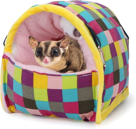 Wontee Hamster Bed Hideout Sugar Glider Hammock Small Animal Warm Bed House for Hamsters Hedgehogs Sugar Glider Gerbils Mice (Large, Colorful Plaid)