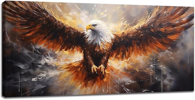 Bald Eagle Animal Large Canvas Flying Bird Wildlife Oversize Wall Art Living Room Big Wings Kitchen Pictures Framed Prints Aesthetics Wall Decor Painting Artwork for Bedroom Dining Office Home 60"x30"