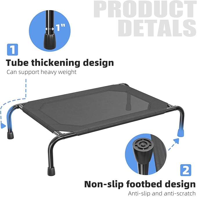 Simple Trending Raised Dog Bed for Small Dogs, Waterproof Elevated Dog Cot, Outdoor Cooling Pet Bed, 36.5" x 22.5", Black