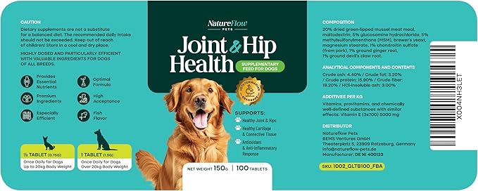 Joint Supplement for Dogs, Power of Nature Made in USA, Unique Formula: Green-Lipped Mussel, Glucosamine, Chrondroitin, MSM, Devils Claw, Hip and Joint Supplement, All Breeds - 100 ct