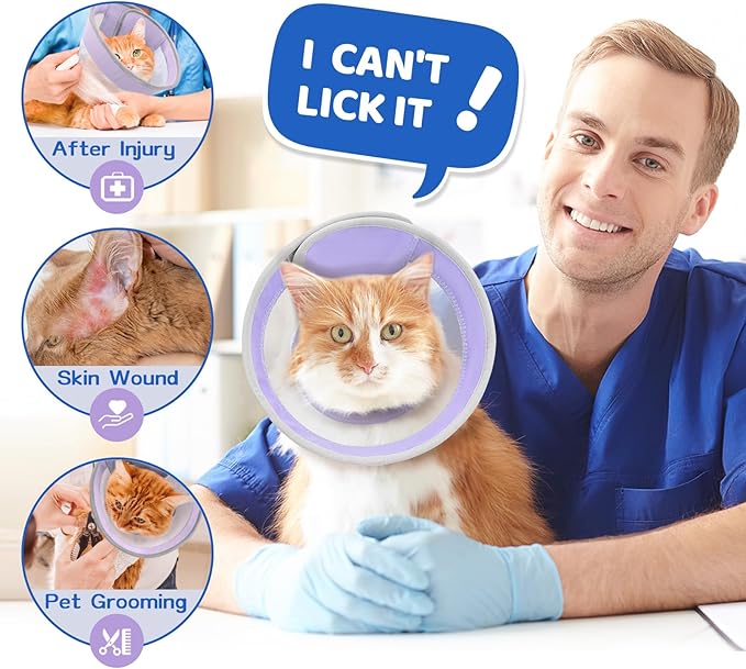 Breathable Air Mesh Cat Cone Collar Soft to Stop Licking, Adjustable, Foldable Lightweight Kitten Cones After Surgery Recovery for Cats & Kittens (Light Purple,L)