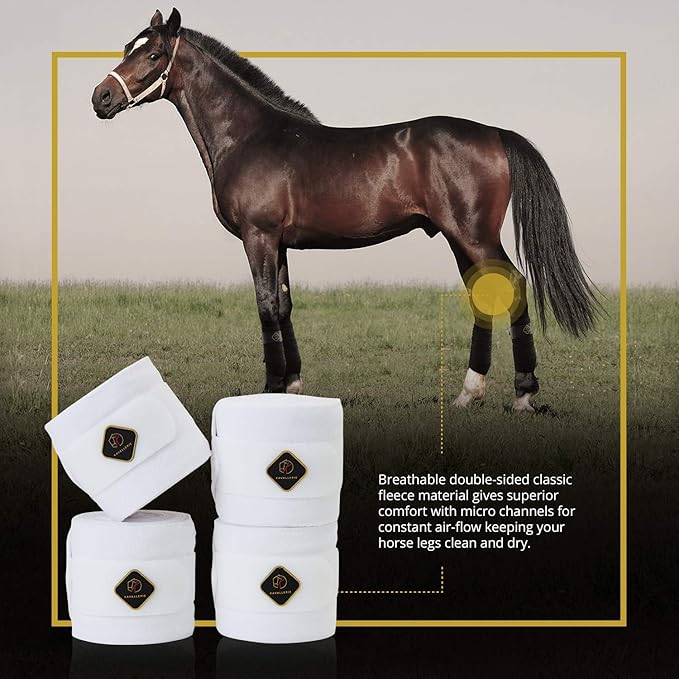 Kavallerie Classic Bandage for Horses, Distributes Pressure Evenly Therapeutic Breathable Fleece Material, Stretchy, Provides, Leg Protection and Support - White - (4 Units per Pack)