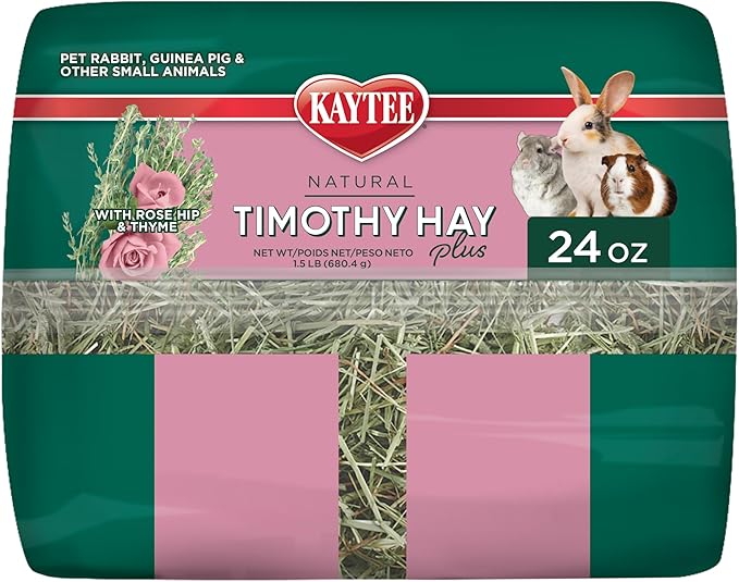 Kaytee All Natural Timothy Hay Plus Rose & Thyme for Guinea Pigs, Rabbits & Other Small Animals, 24 Ounce