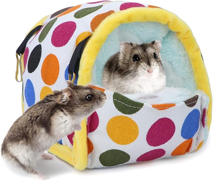 Wontee Hamster Bed Hideout Sugar Glider Hammock Small Animal Warm Bed House for Hamsters Hedgehogs Sugar Glider Gerbils Mice (Medium, Colorful Dots)