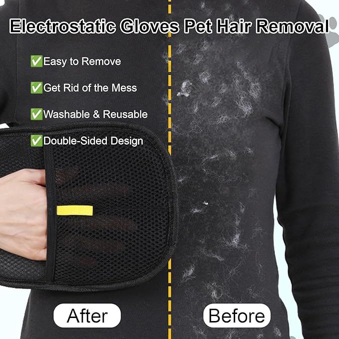 Pet Hair Remover, Electrostatic Gloves Pet Hair Removal, Reusable Double Sided Electrostatic Pet Hair Remover
