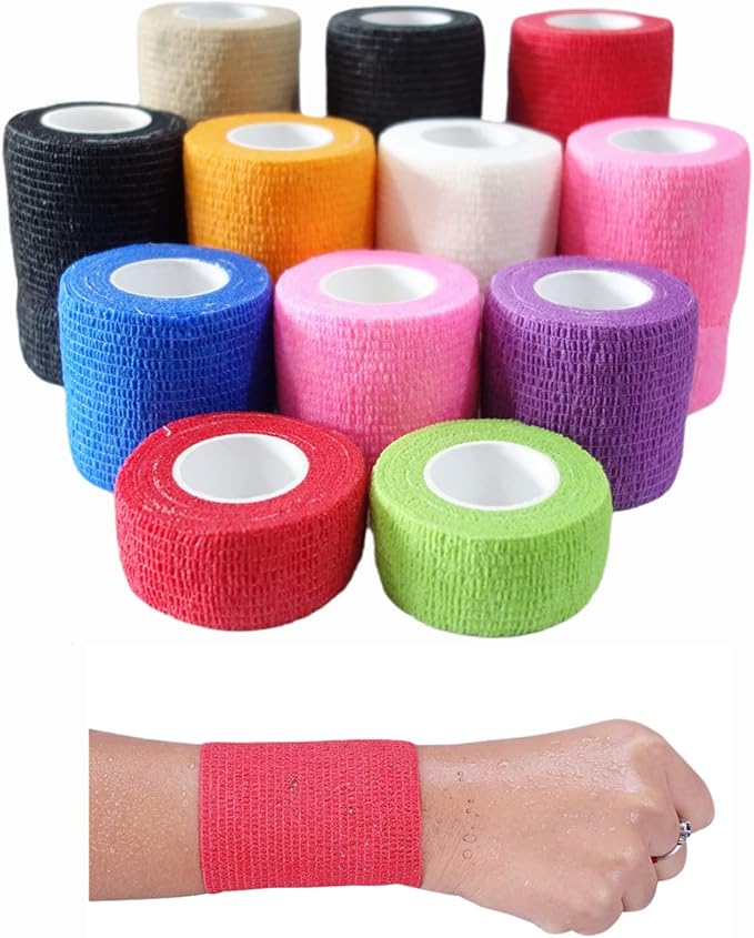 6 Pack 1" x 5 Yards Self Adhesive Bandage Wrap Breathable Cohesive Vet Wrap for Pets, Elastic Self-Adherent Tape for Sports, Wrist, Ankle (Black)