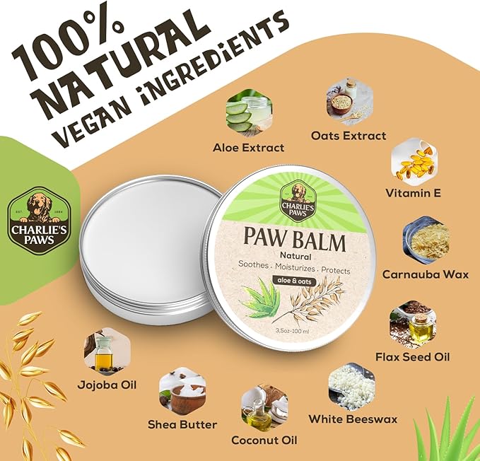 CHARLIE'S PAWS Paw Balm for Dog and Cat Paw Pad Balm Dog Nose Balm Cat Butter Paw Moisturizer Protect Dry Cracked Paw Foot Paw Elbows with 100% Natural Oil 3.5 Oz (Aloe & Vanilla)