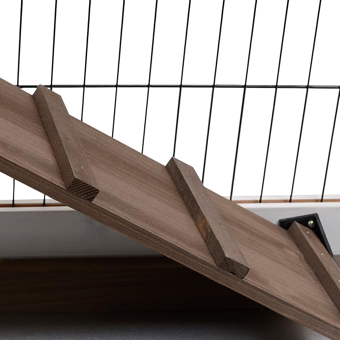 PawHut Wooden Rabbit Hutch Elevated Bunny Cage Indoor Small Animal Habitat with Enclosed Run with Wheels, Ramp, Removable Tray Ideal for Guinea Pigs, Brown