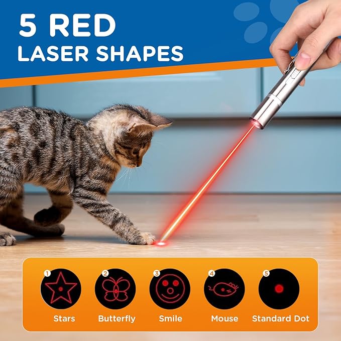 Cat Pointer Toy 2 Pack, Red LED Light Pointer Cat Toys for Indoor, USB Rechargeable 3 Light Colors Interactive Pet Toys, Chaser Training Interactive Toy