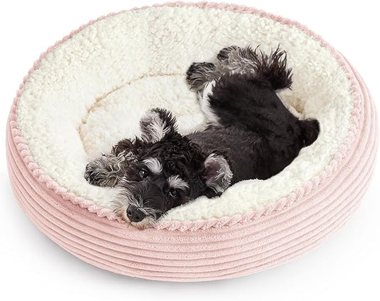 Love's cabin Round Donut Cat and Dog Cushion Bed, 25in Pet Bed for Small or Medium Dogs, Anti-Slip & Water-Resistant Bottom, Soft Durable Fabric Pet Beds, Washable Calming Cat Bed Pink Stripe