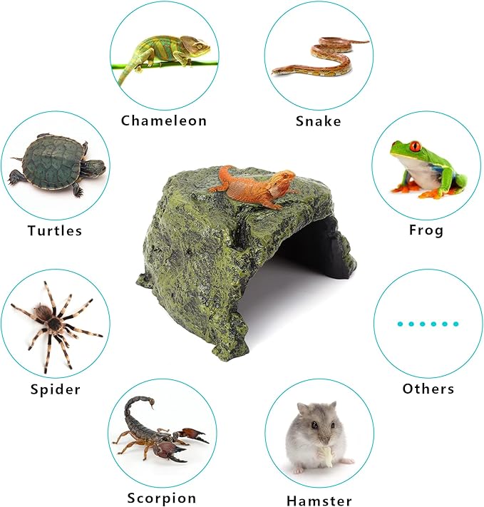 Reptile Rock Hide Cave - World 9.99 Mall Reptile Rock Hide Habitat Decoration|Natural,Non-Toxic, Made of Resin | Hideout for Small Lizards, Turtles, Reptiles, Amphibians,Fish