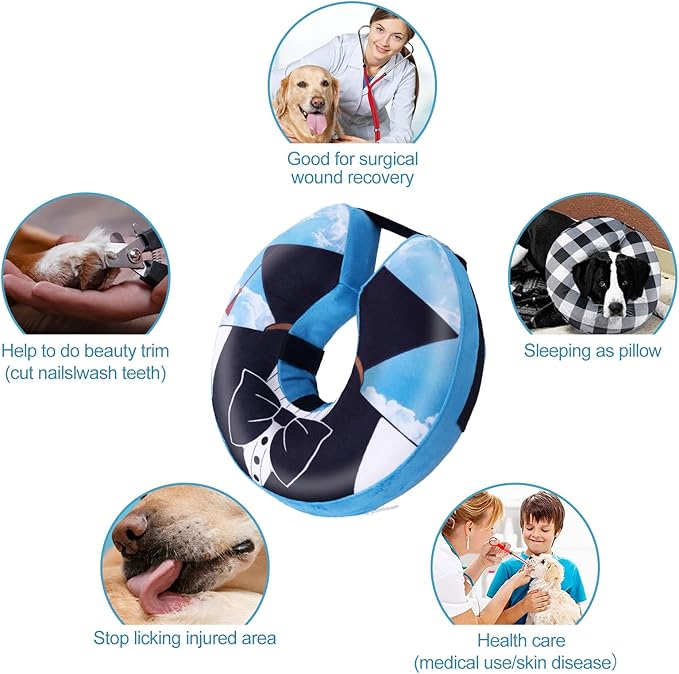 CuteBone Inflatable Dog Neck Donut with Removable Soft Fleece Covers for Small/Medium/Large Dogs and Cats After Surgery GWB13XL