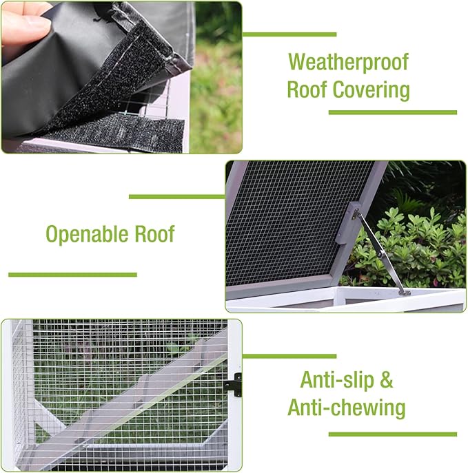 GUTINNEEN Rabbit Hutch Indoor Outdoor 2 Story Bunny House on Wheels Wood Rabbit Cage with 2 Pull Out Trays Guinea Pig Cage (Gray)