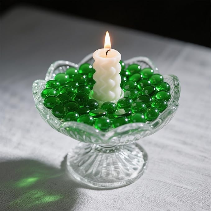 2.16LB Glass Beads Vase Filler Aquarium Gravel Decor Flat Glass Marbles Gems Pebbles Fish Tank Rocks Home Decorative Art Craft - Green