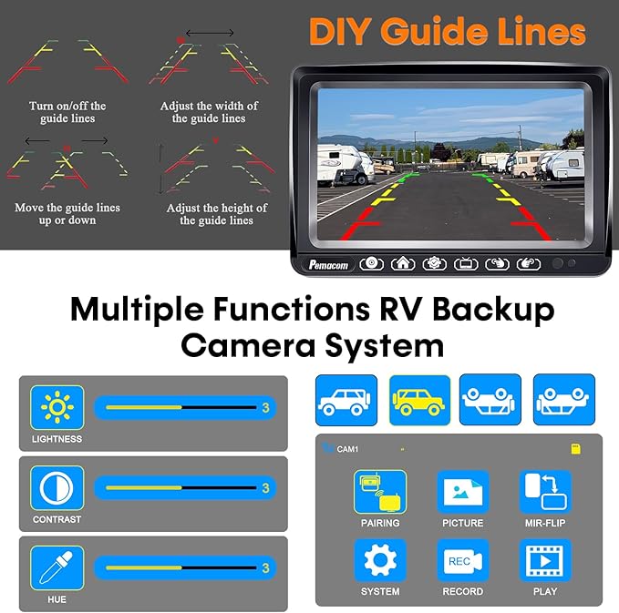 RV Backup Camera with Solar Magnetic: Long Distance No Signal Delay, 7 Inch Touch Key Monitor with Recording, HD 1080P Wireless Backup Camera for Trailer, 5th Wheel, Camper