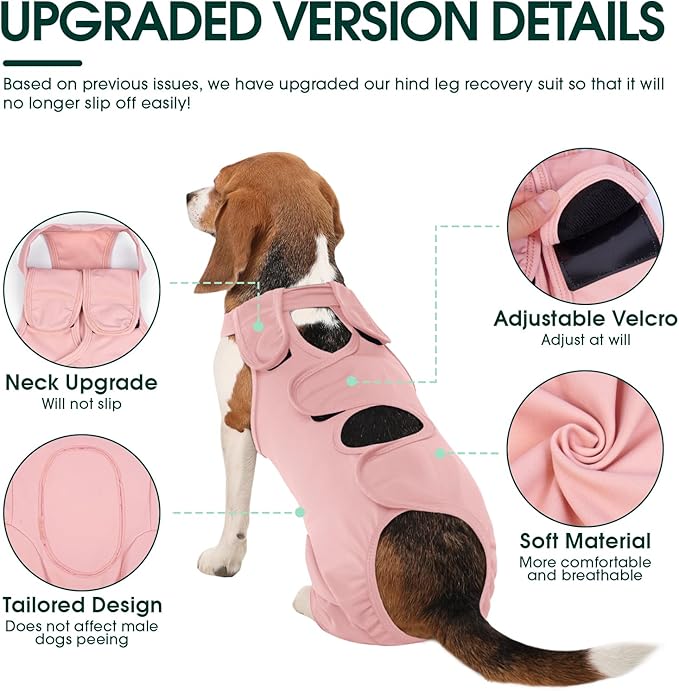 Kuoser Dog Recovery Suit for Back Legs, Thigh Wound Protective Sleeve for Dogs, Dog Recovery Sleeve for Female Male Dogs, Dog Onesie After Surgery Pet Surgical Suit for Spay Neuter, Pink XL