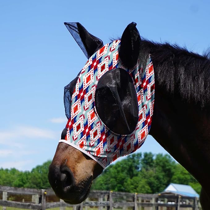 Harrison Howard Super Comfort Stretchy Fitting Horse Fly Mask with UV Protection Soft on Skin with Breathability Tribal Abstract Full Size