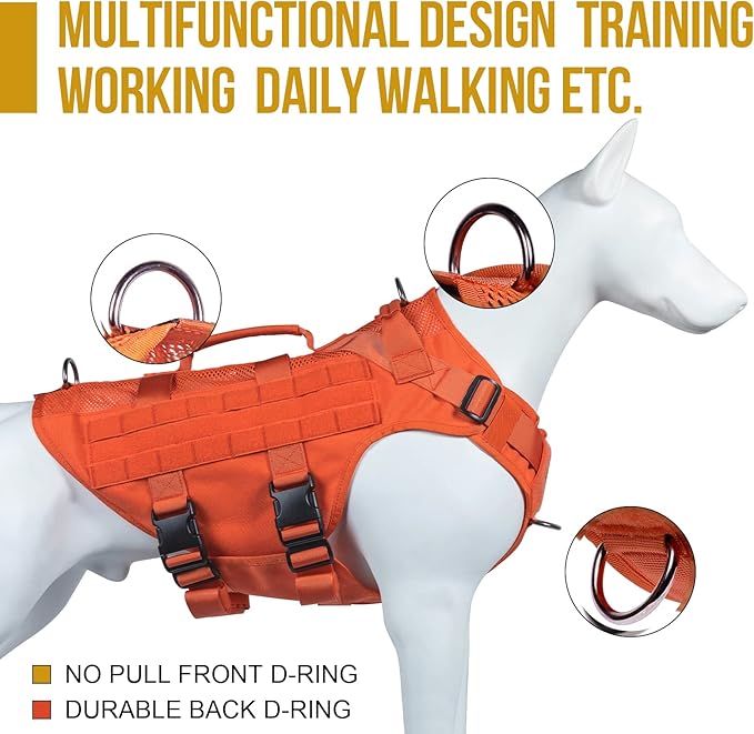 OneTigris Tactical Dog Harness for Small Dog, Mesh Design Service Dog Vest Breathable Military Dog Molle Vests with Handles, Harness for Walking Hiking Training