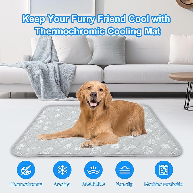 MH MYLUNE HOME Dog/Cat Cooling Mat, Arc-Chill Cooling Fiber & Endothermic Color Changing Pet Mat, 20'x30', Foldable & Washable, Non-Toxic Summer Pet Blanket, Light Gray