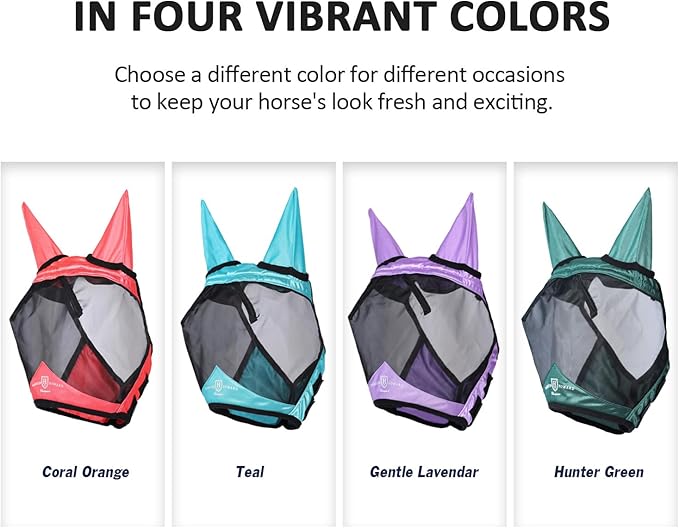 Harrison Howard Pro Luminous Horse Half Face Fly Mask Large Eye Space with Ears UV Protection for Horse Coral Orange XL