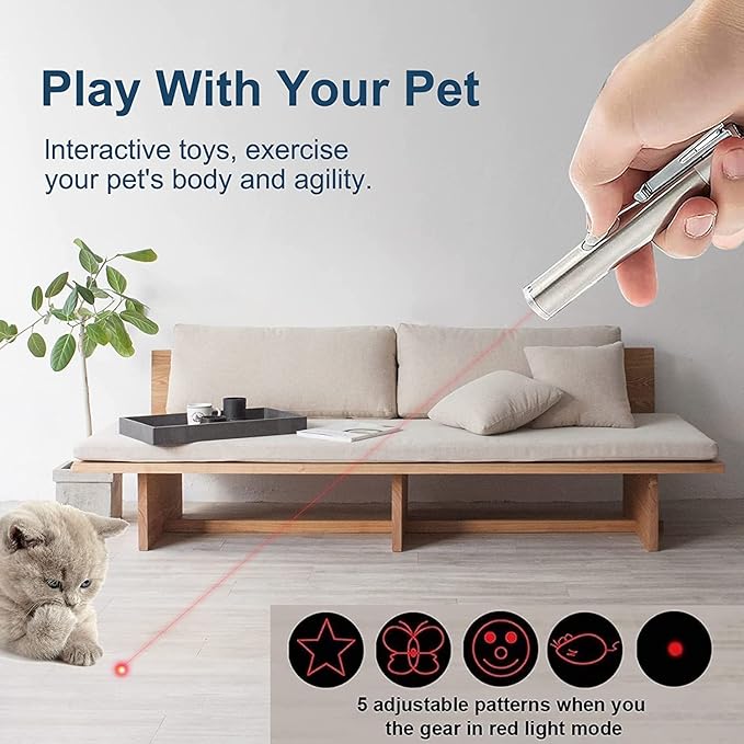 Cat Toys Laser Pointer for Indoor, Rechargeable, 7 Adjustable Wand Red Light Pet Interactive Cat Mouse Toys to Keep Busyfor Kitten Dog Chase Play