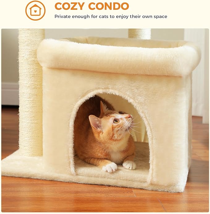 PEQULTI Cat Tree Cat Tower for Large Cats with Sisal-Covered Scratching Posts and Extra-Large Cat Perch Suitable for Indoor Cats