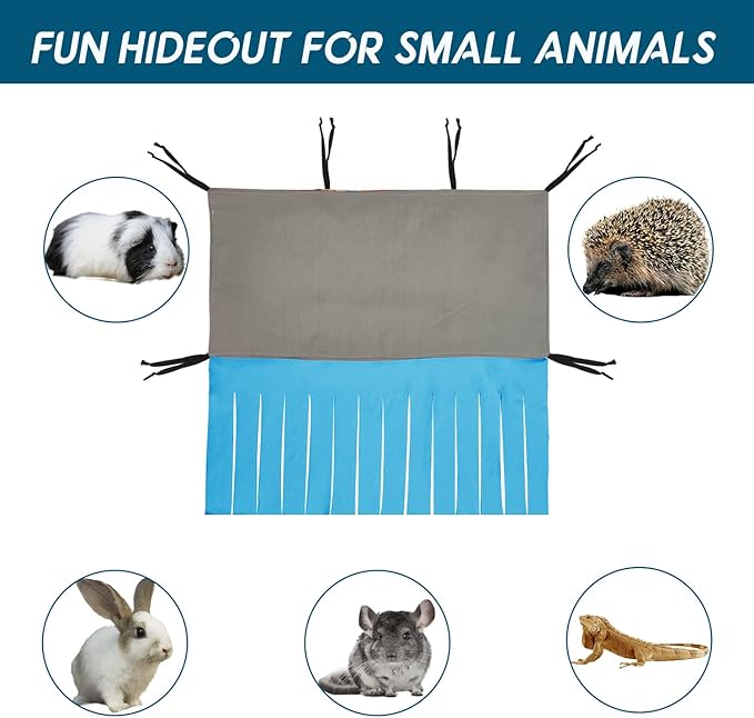 RIOUSSI Guinea Pig Hideout Hideaway Corner Fleece Toys Cage Accessories with Reversible Sides, Geo/Gray+Blue, 27"x14"x14"