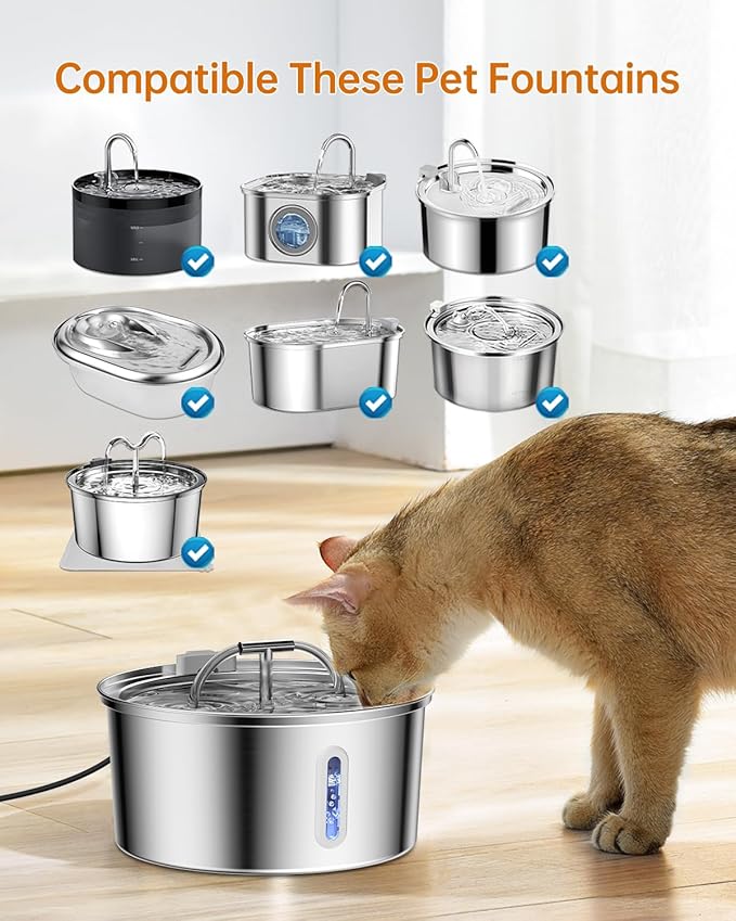 Cat Water Fountain Filter, Filters Replacement for 108Oz/3.2L&67Oz/2L&135Oz/4L Stainless Steel Pet Water Drinking Fountain, Dog Indoor Water Dispenser Fountain Carbon Filter, 12 Filters & 12 Sponges