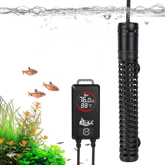AQQA Aquarium Heater,Submersible Fish Tank Heater 59-93°F/15-34°C External Controller,Rapid Heating,Ultra-high Temperature Protection,Automatic Power-Off When Leaving Water (500W for 80-135 Gallon)