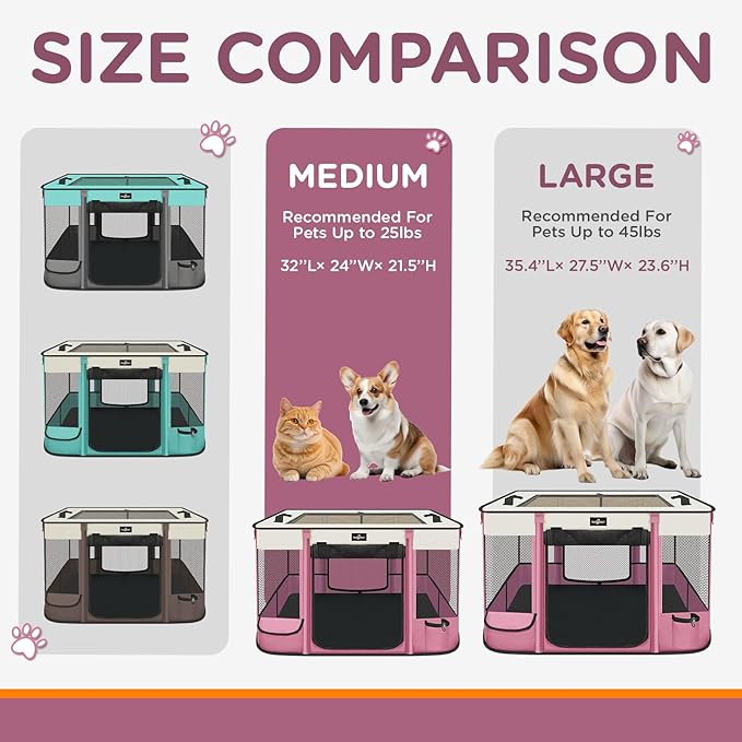 Foldable Pet Kitten Playpen, Upgrade Waterproof Portable Cat Dog Playpen Kennel Tent for Dog Cat, Removable Shade Cover with Free Carrying Case, Indoor Outdoor Use for Small Pet, Pink