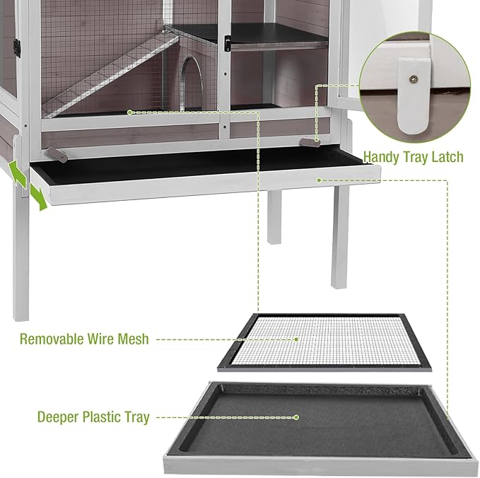 GUTINNEEN Rabbit Hutch Guinea Pig Cages Indoor with Stand Wooden Small Animals Cage Hutch Hamster Cage with Hideout,Pull Out Tray, Anti Chew Ramp(Brown)